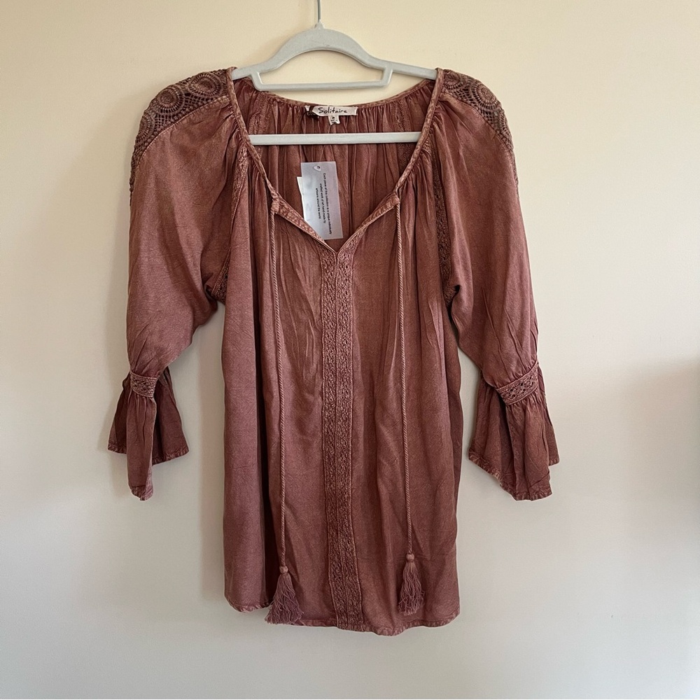 Solitare Ruffled Bell Sleeve Blouse in terracotta